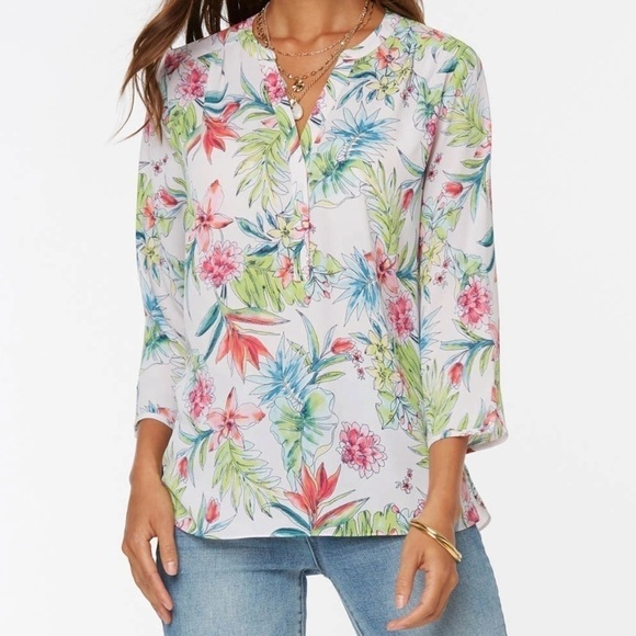 NYDJ Perfect Blouse Tropical Garden Floral - Picture 1 of 9